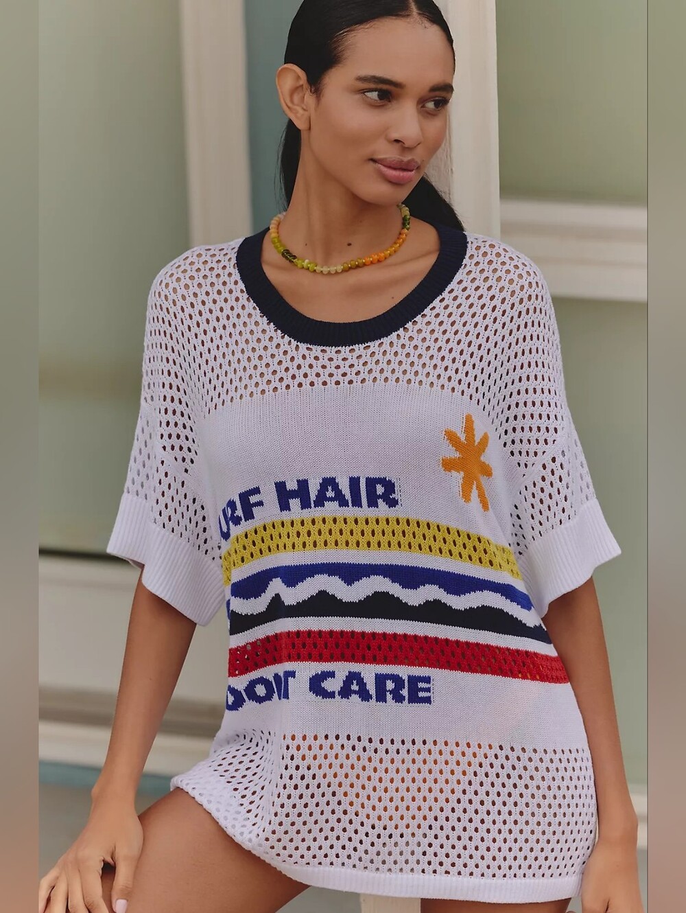 Anthropologie Celandine Surf Hair Don't Care Mesh Pullover Sz L